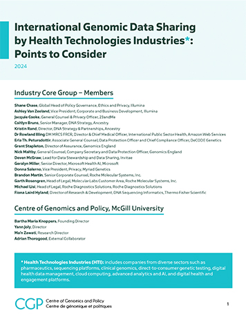 International Genomic Data Sharing by Health Technologies Industries*:Points to Consider